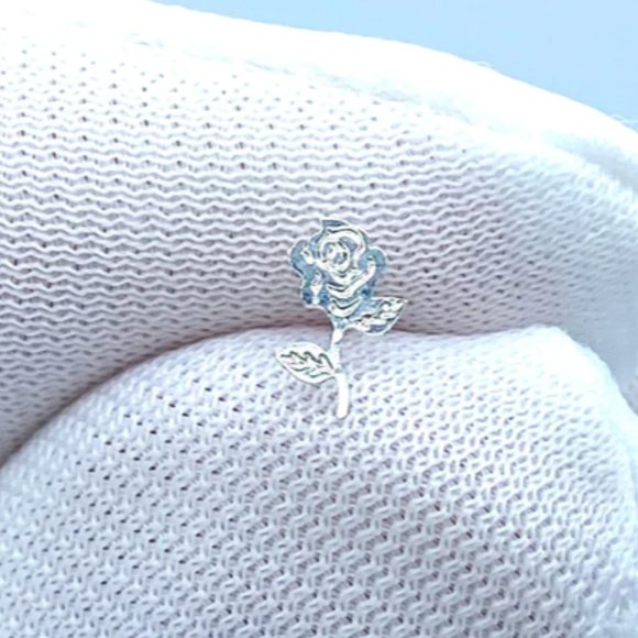 Tiny 4mm Sterling Silver Rose Flower Nose Pin Nose Ring Nose Stud Nose Bone - Picture 3 of 3